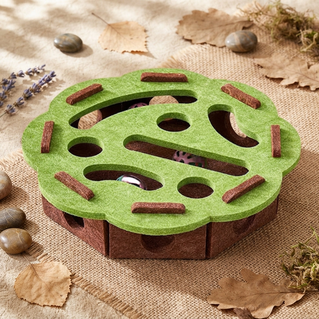 Plateau Labyrinthe Interactif en Feutre avec Grelots Oukita - Jouet d'Occupation Anti-Ennui pour Chat