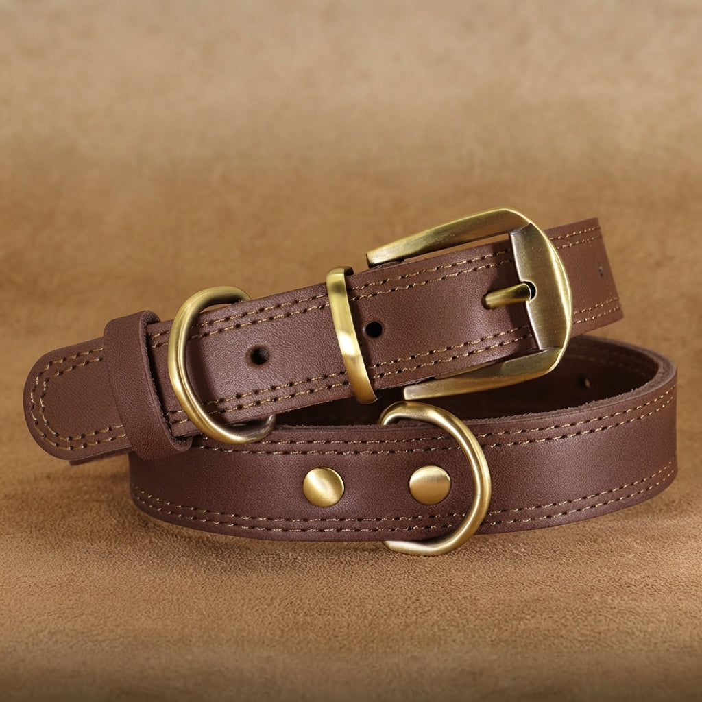 Collier pour Chien en Cuir Véritable Renforcé Oukita - Élégance Rustique & Robustesse