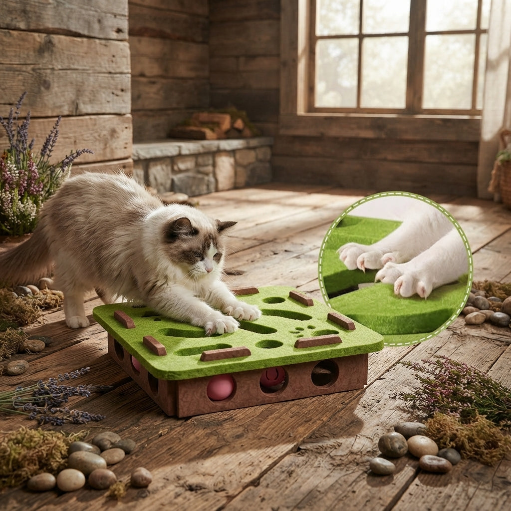 Plateau Labyrinthe Interactif en Feutre avec Grelots Oukita - Jouet d'Occupation Anti-Ennui pour Chat