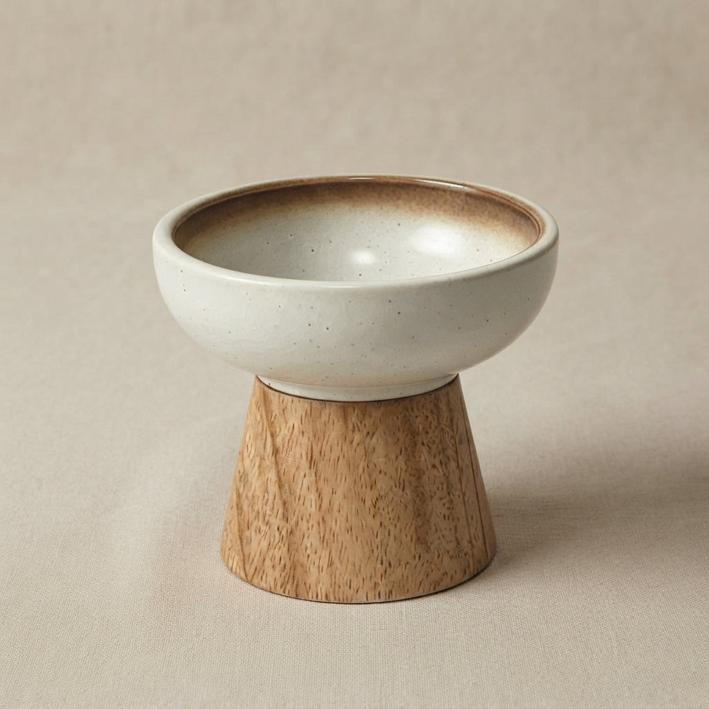 Écuelle Surélevée en Céramique & Socle Bois Oukita - Gamelle Ergonomique Anti-Fatigue