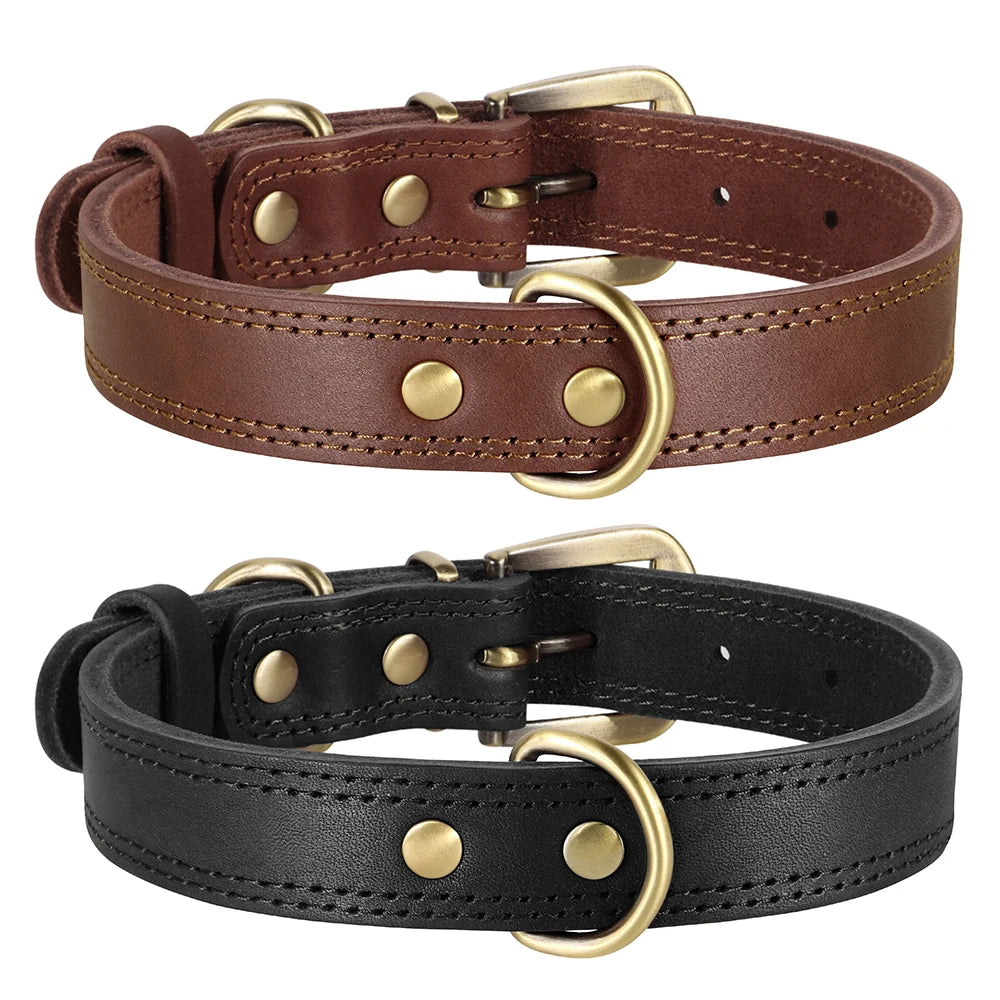 Collier pour Chien en Cuir Véritable Renforcé Oukita - Élégance Rustique & Robustesse