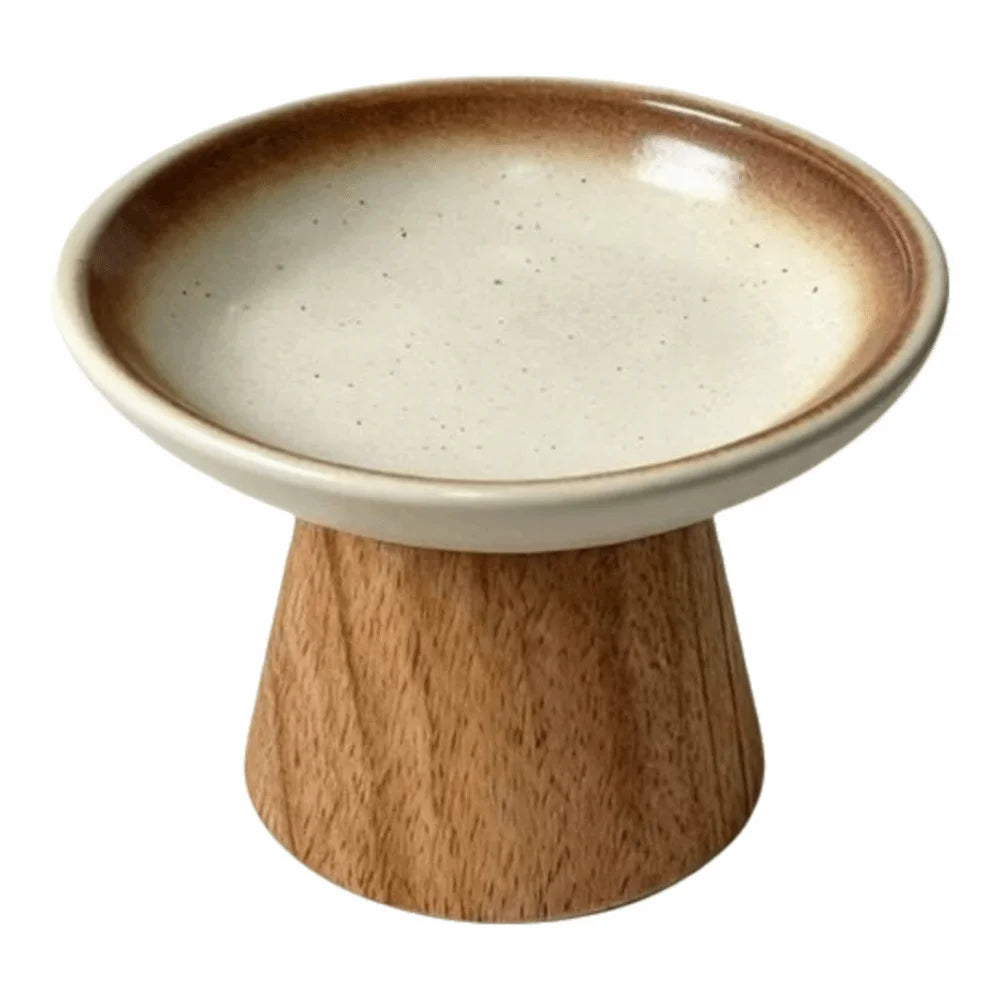 Écuelle Surélevée en Céramique & Socle Bois Oukita - Gamelle Ergonomique Anti-Fatigue