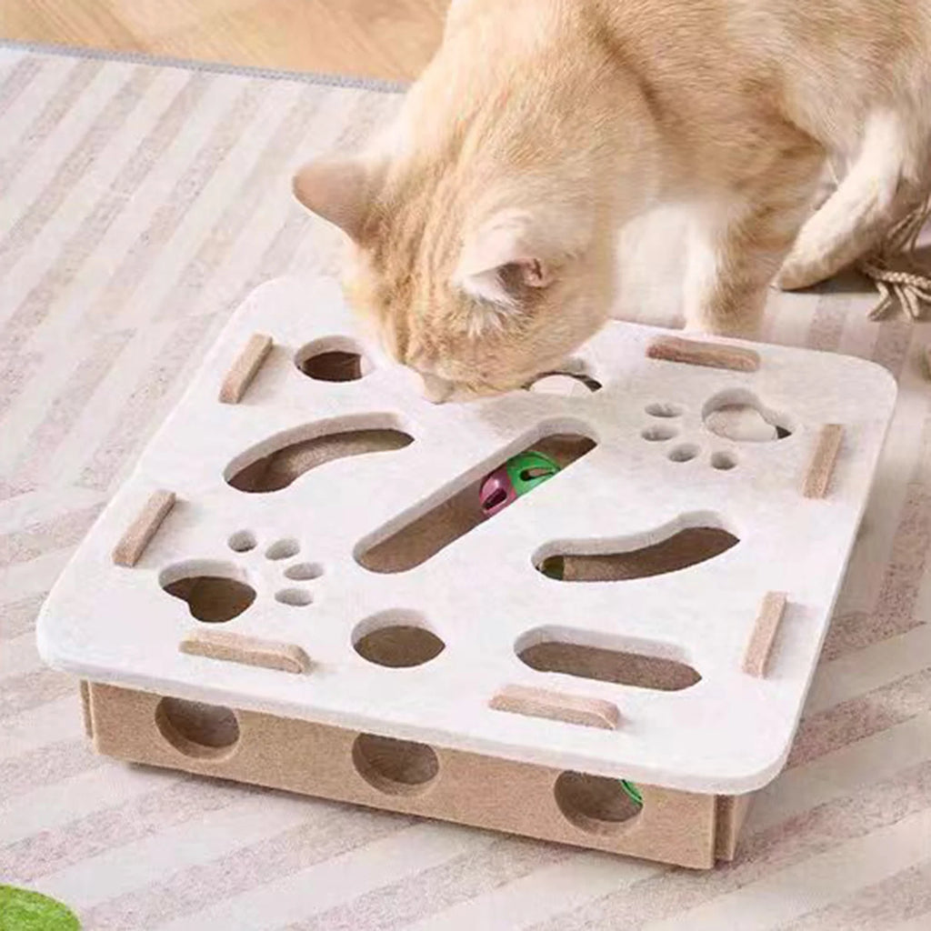 Plateau Labyrinthe Interactif en Feutre avec Grelots Oukita - Jouet d'Occupation Anti-Ennui pour Chat