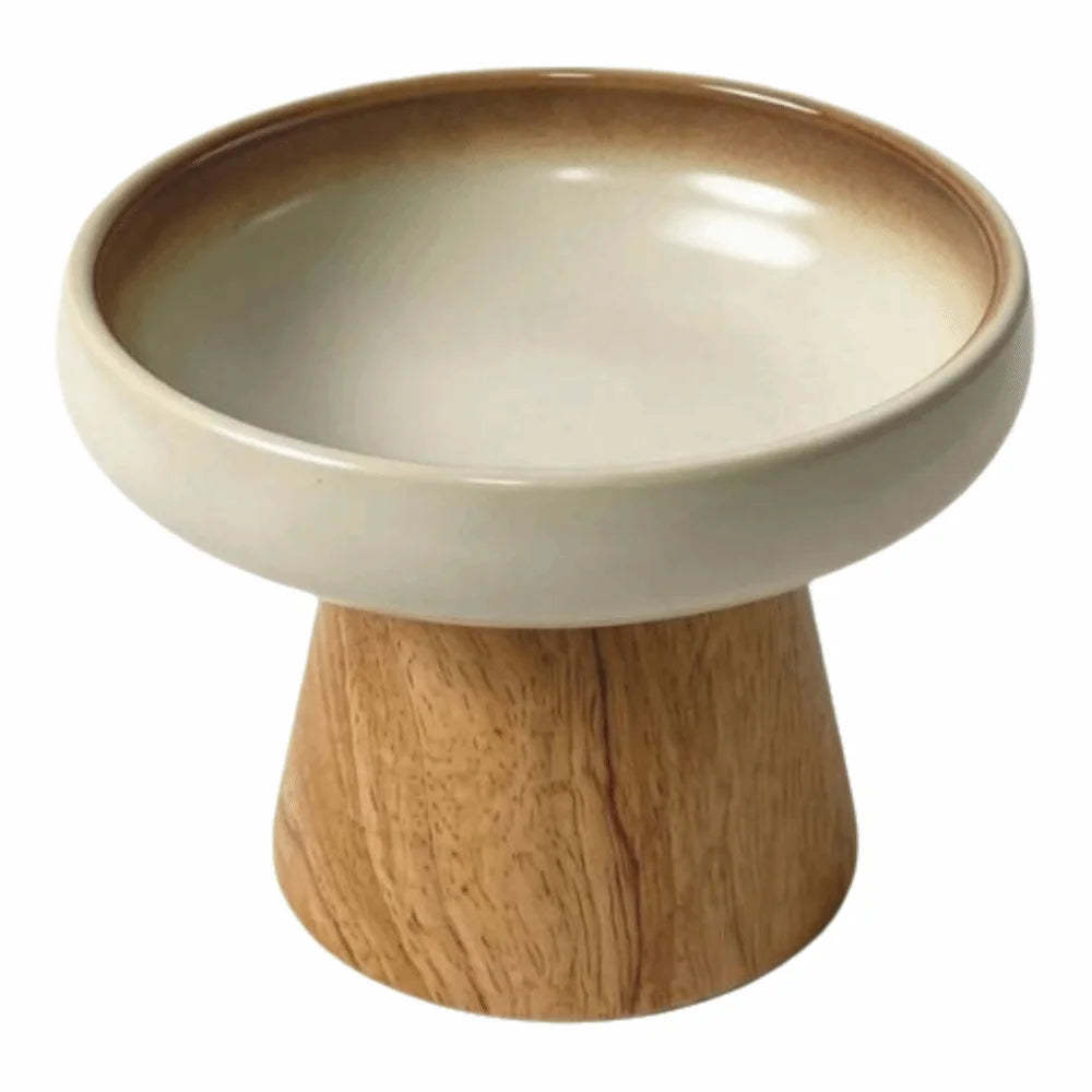 Écuelle Surélevée en Céramique & Socle Bois Oukita - Gamelle Ergonomique Anti-Fatigue